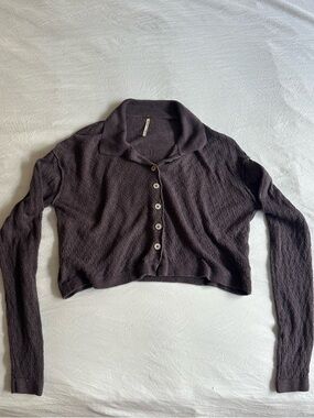 Free People Cropped Sweater Cardigan Textured Knit Long Sleeve Purple S
